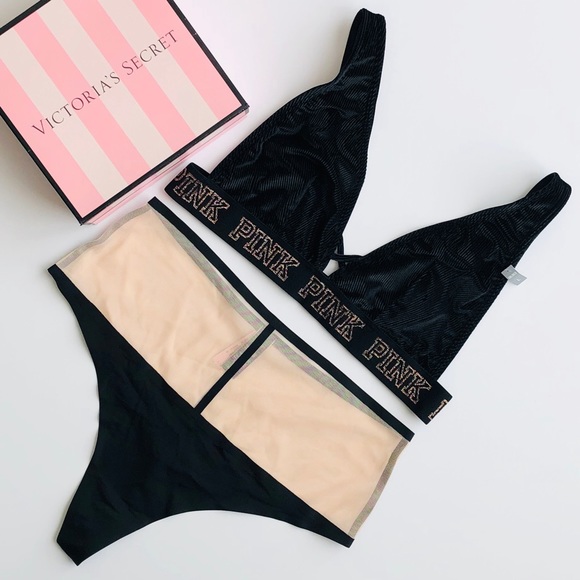 PINK Victoria's Secret Other - VS PINK black velvet lingerie set - LARGE